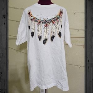 Vintage Diamond Dust Native American Glitter Feather Multicolored Tshirt XL